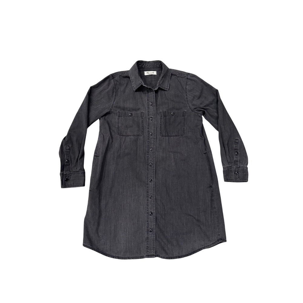 Madewell Chambray denim Shirt Dress Dark Gray Button Front Long Sleeve Size M